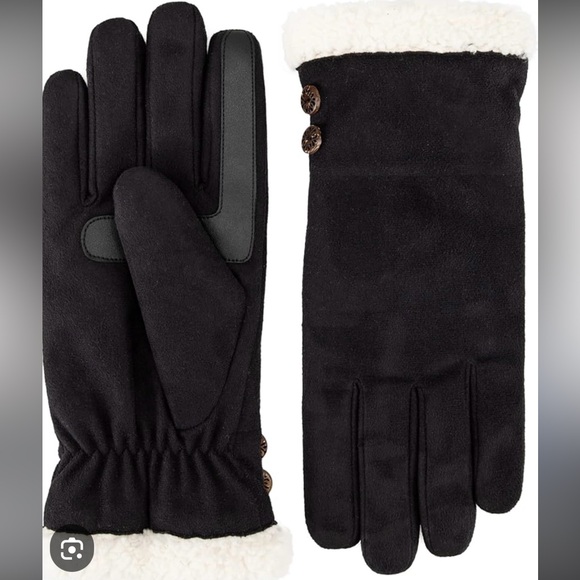 Isotoner Women's Black Microsuede Gloves with Button Detail - Picture 2 of 6